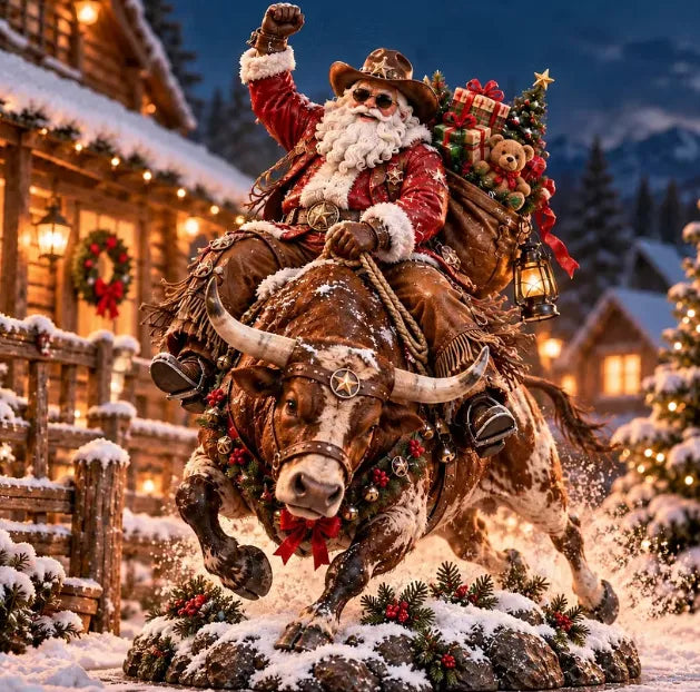 Lighted Cowboy Santa on Horse Christmas Yard Decoration