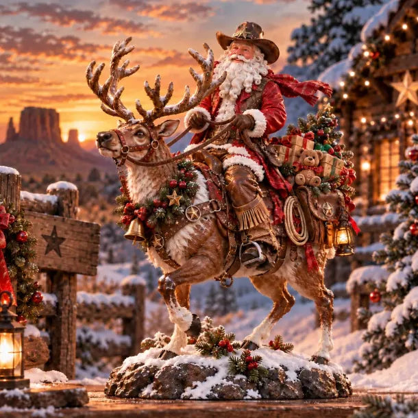 Lighted Cowboy Santa on Horse Christmas Yard Decoration