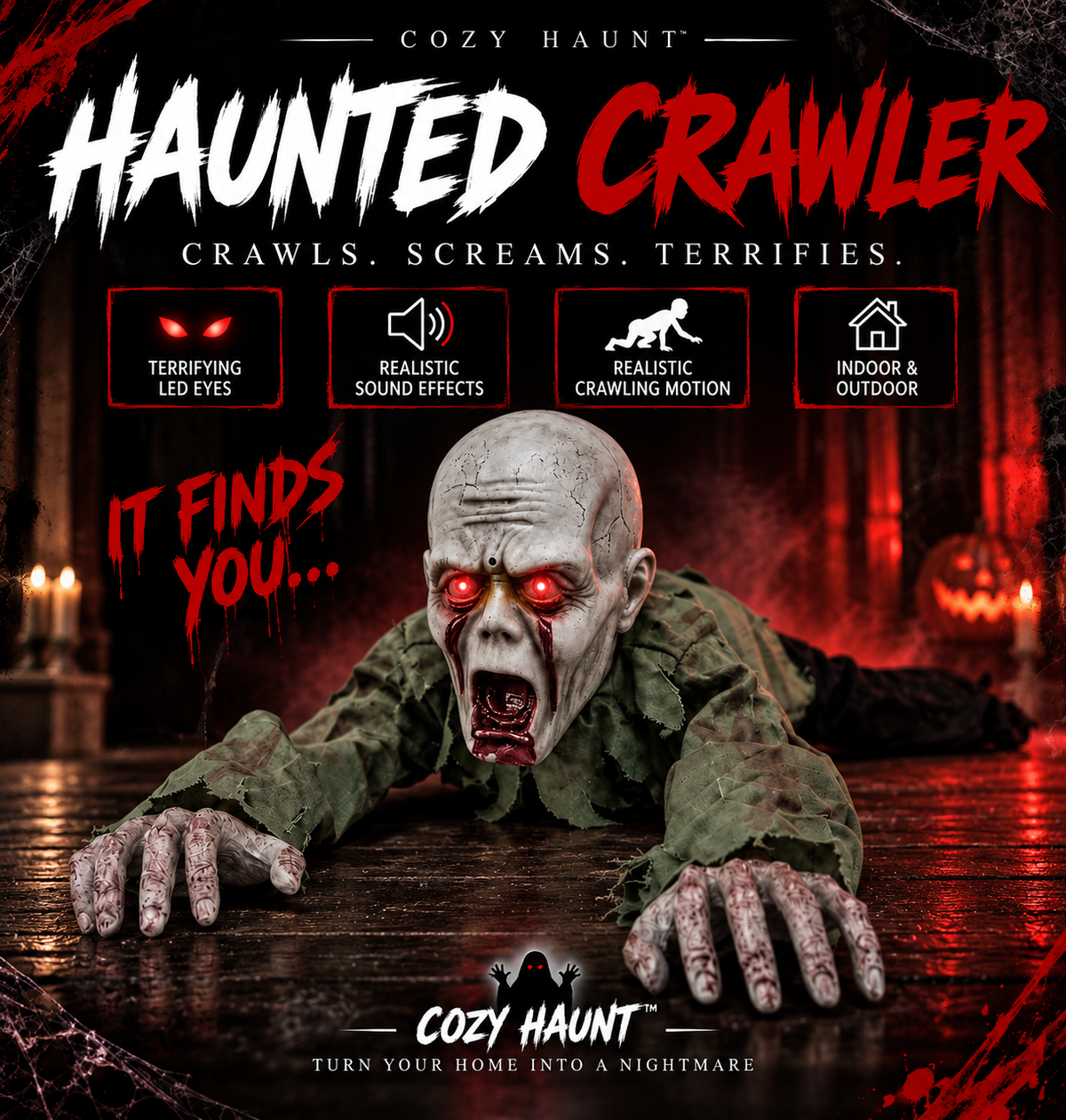 Animated Crawling Zombie Halloween Prop