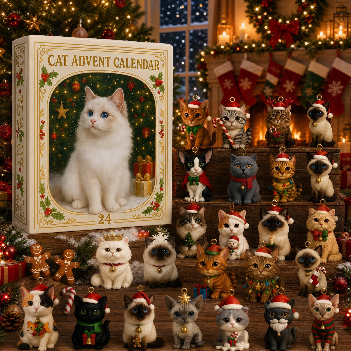 Cat Advent Calendar with 24 Charm Ornaments