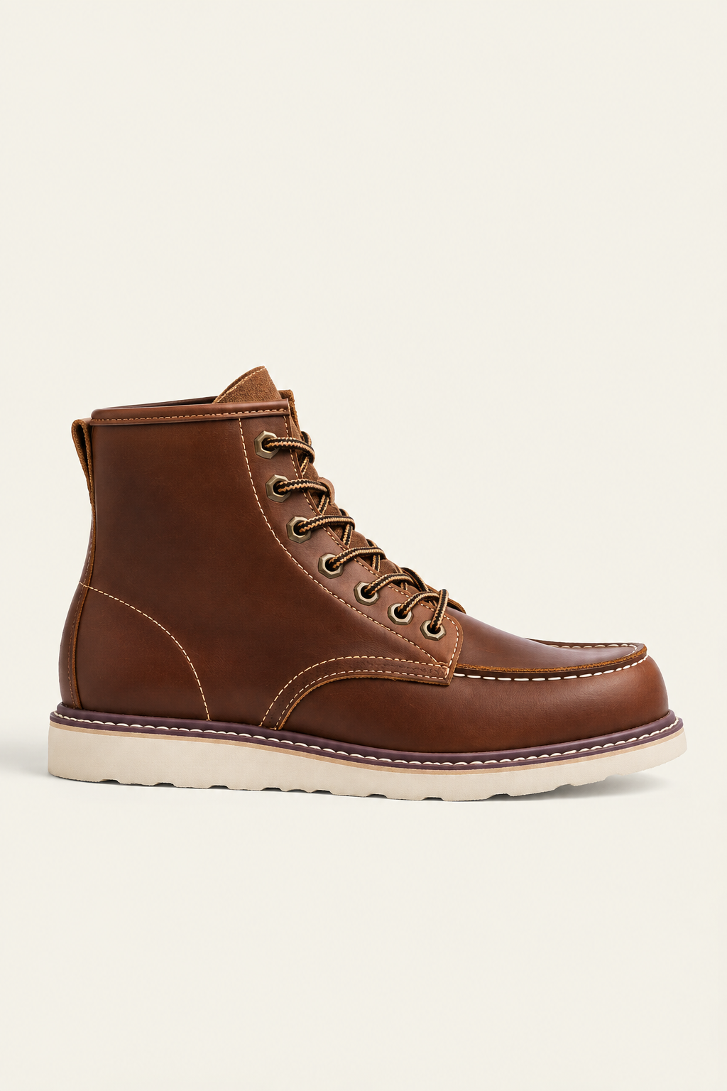 Men's Leather Moc Toe Lace-Up Boots