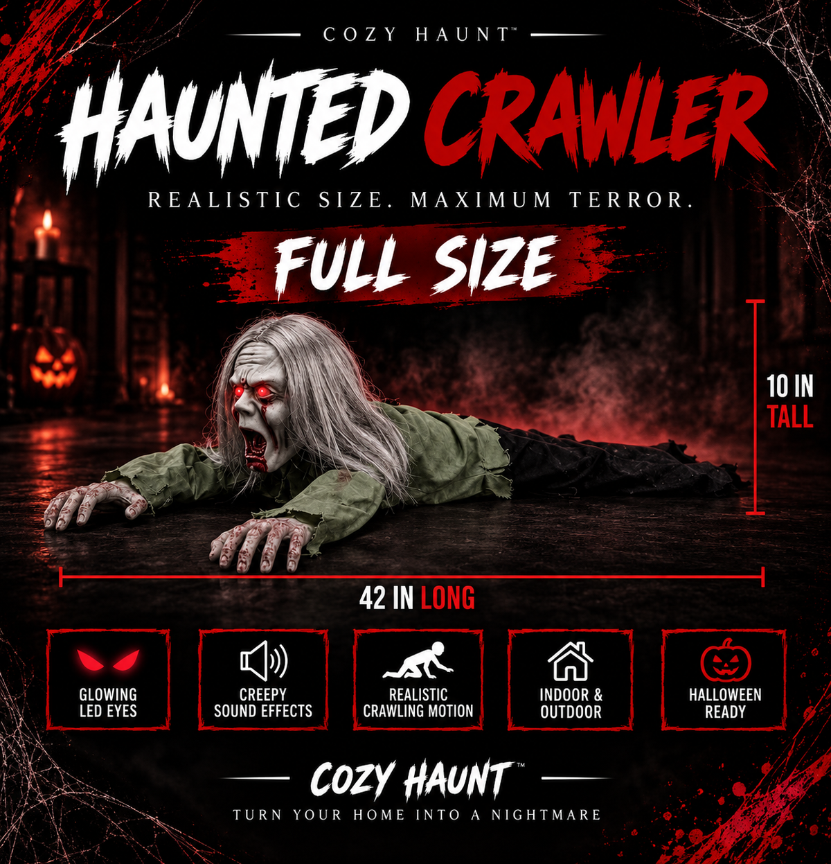 Animated Crawling Zombie Halloween Prop