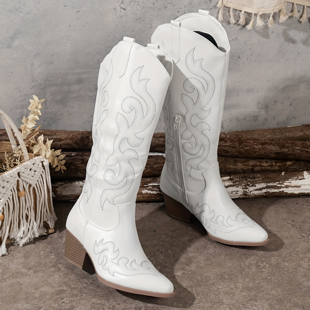 Women's Knee-High Block Heel Cowboy Boots
