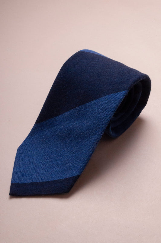 SUPPLIED BY TOM - Navy & Blue Wide Stripe Wool-Silk Tie