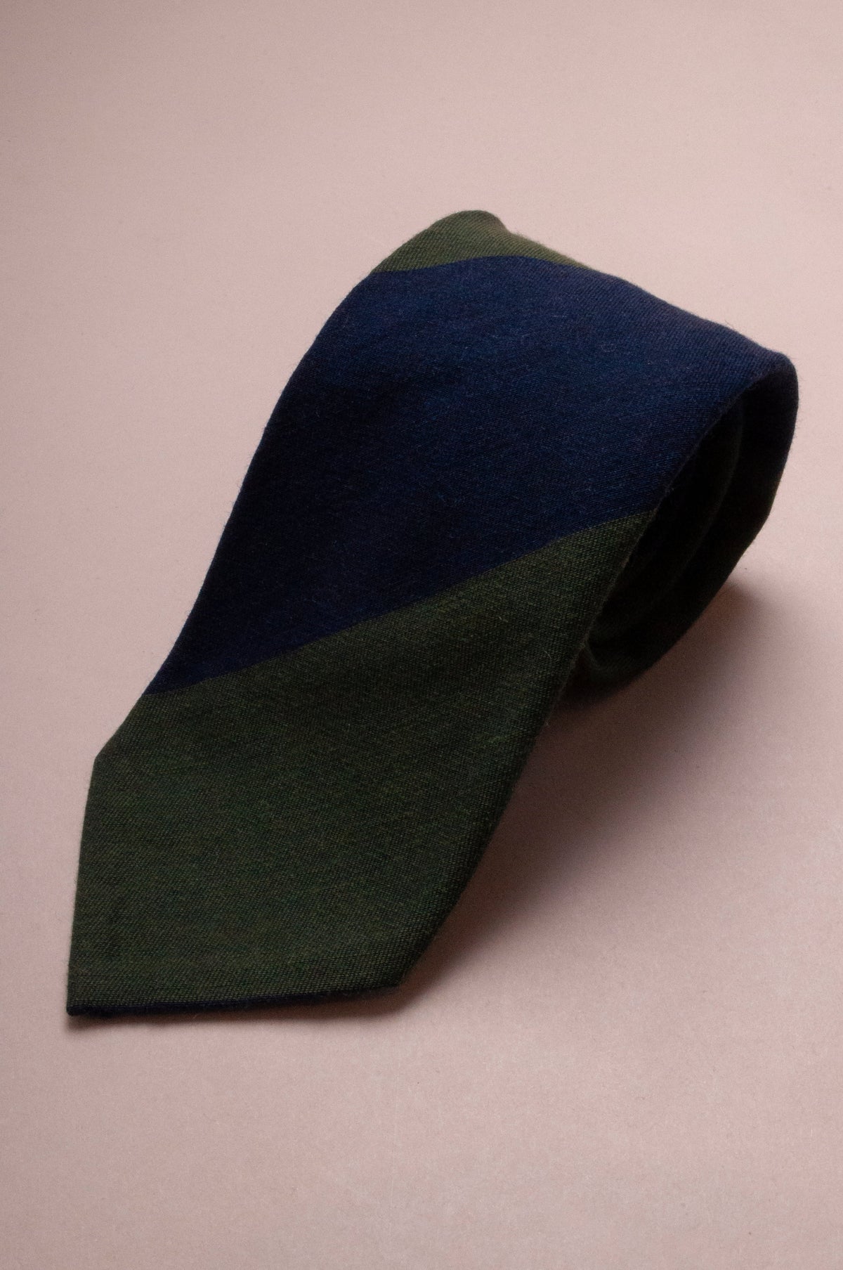 SUPPLIED BY TOM - Wide Stripe Wool and Silk Tie in Green and Navy