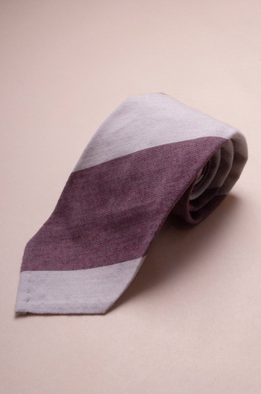 SUPPLIED BY TOM - Grey & Red Wool-Silk Striped Tie