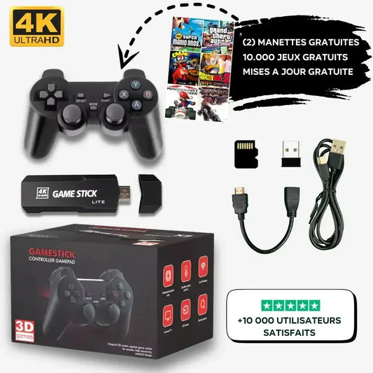 Retro Game Stick Lite Wireless Console with 10,000 Built-in Games - 4K HDMI Video Game Dongle with 2 Controllers for Kids and Adults - Unisex