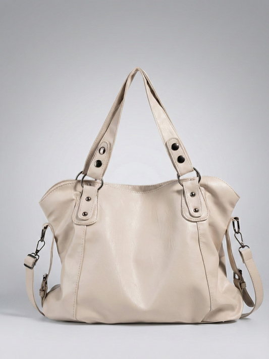 Large beige tote bag for university