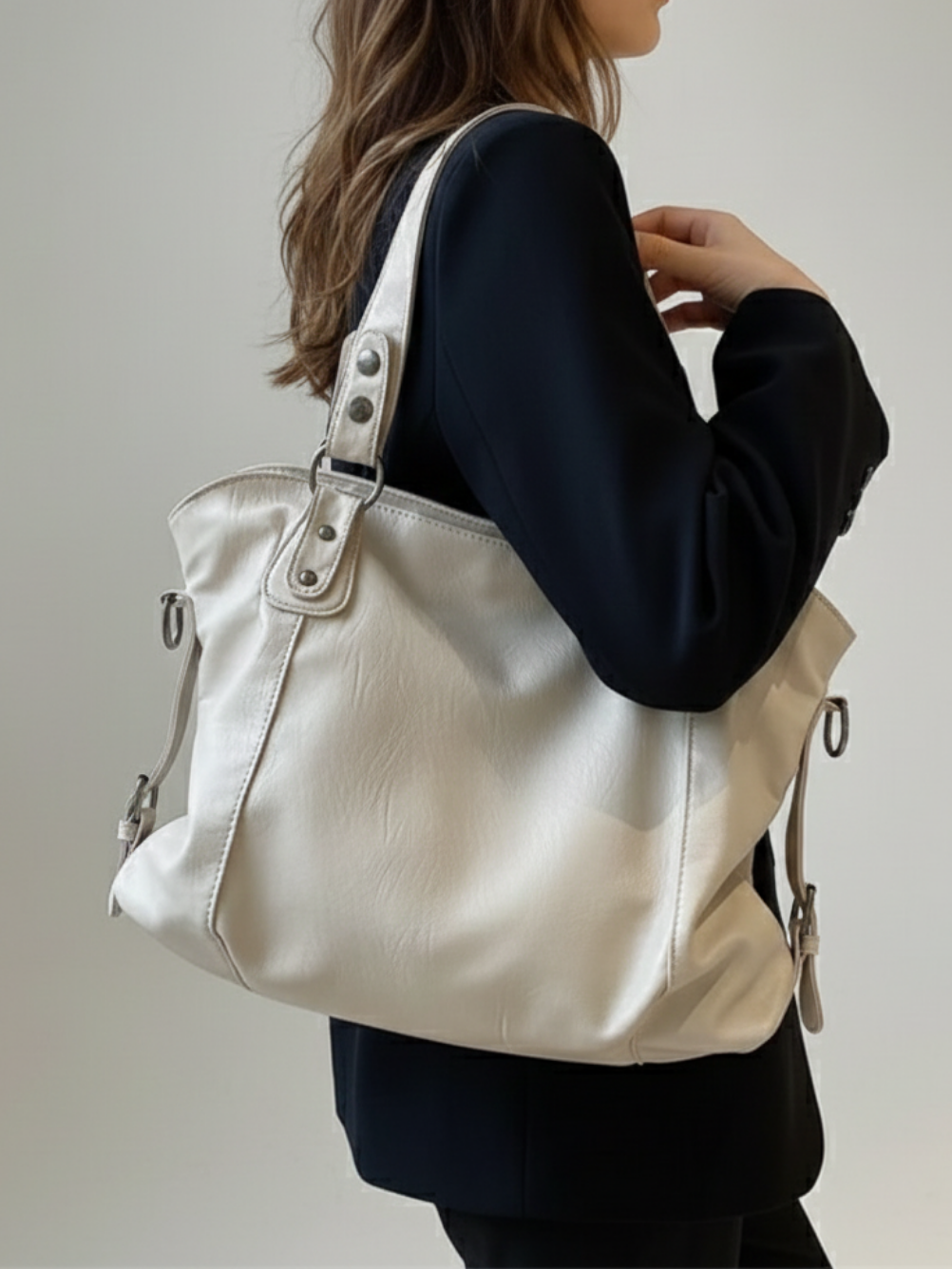 Large beige tote bag for university