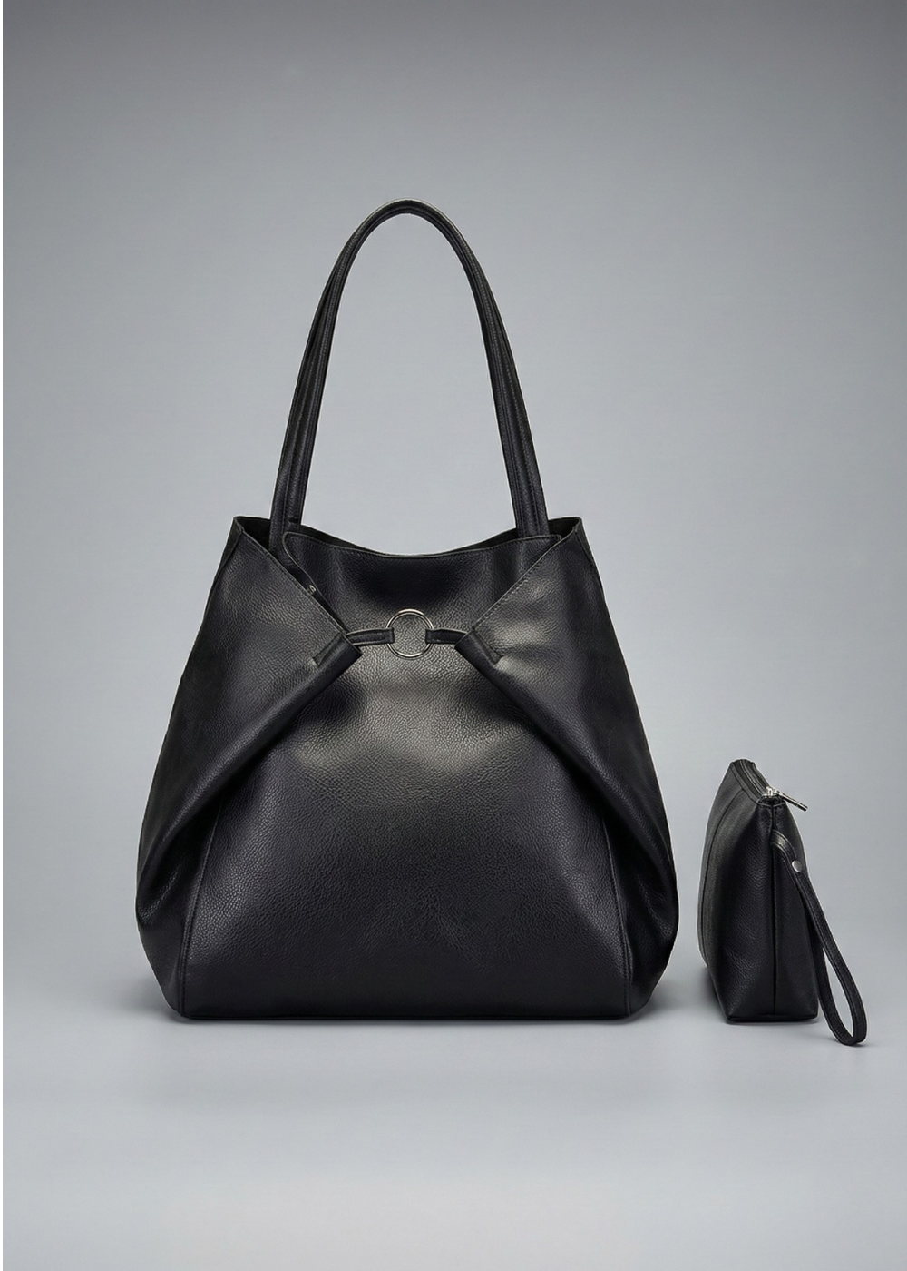 Black Leather Work Tote Bag