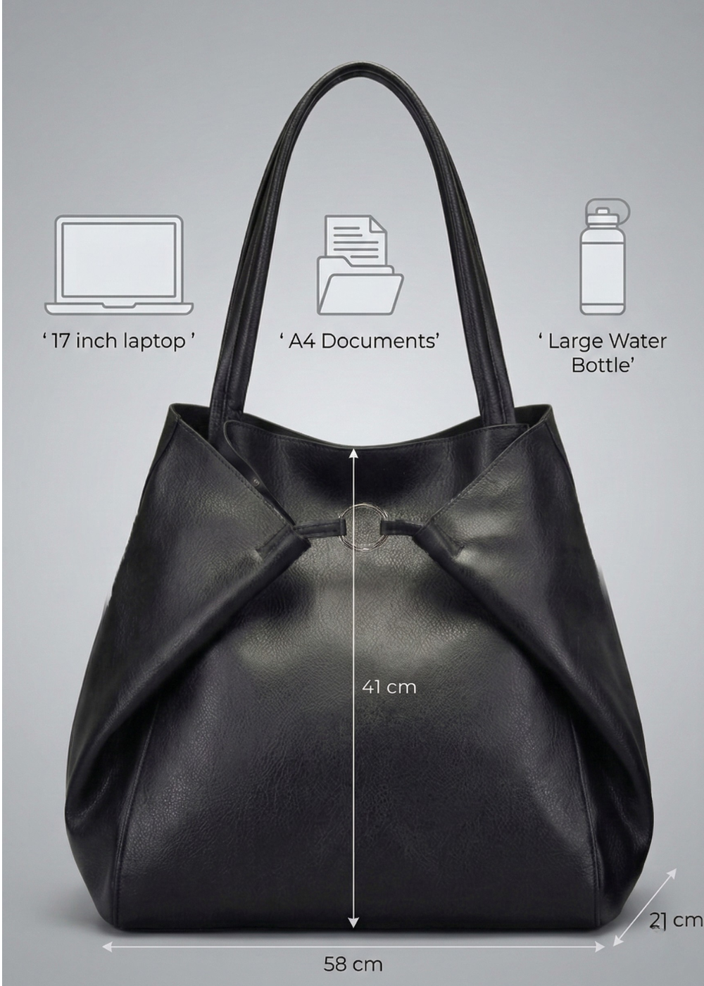Black Leather Work Tote Bag