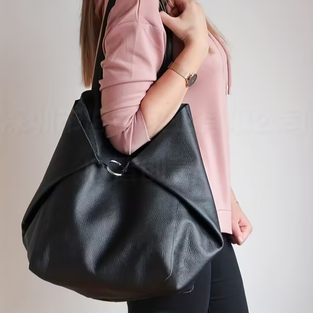 Black Leather Work Tote Bag