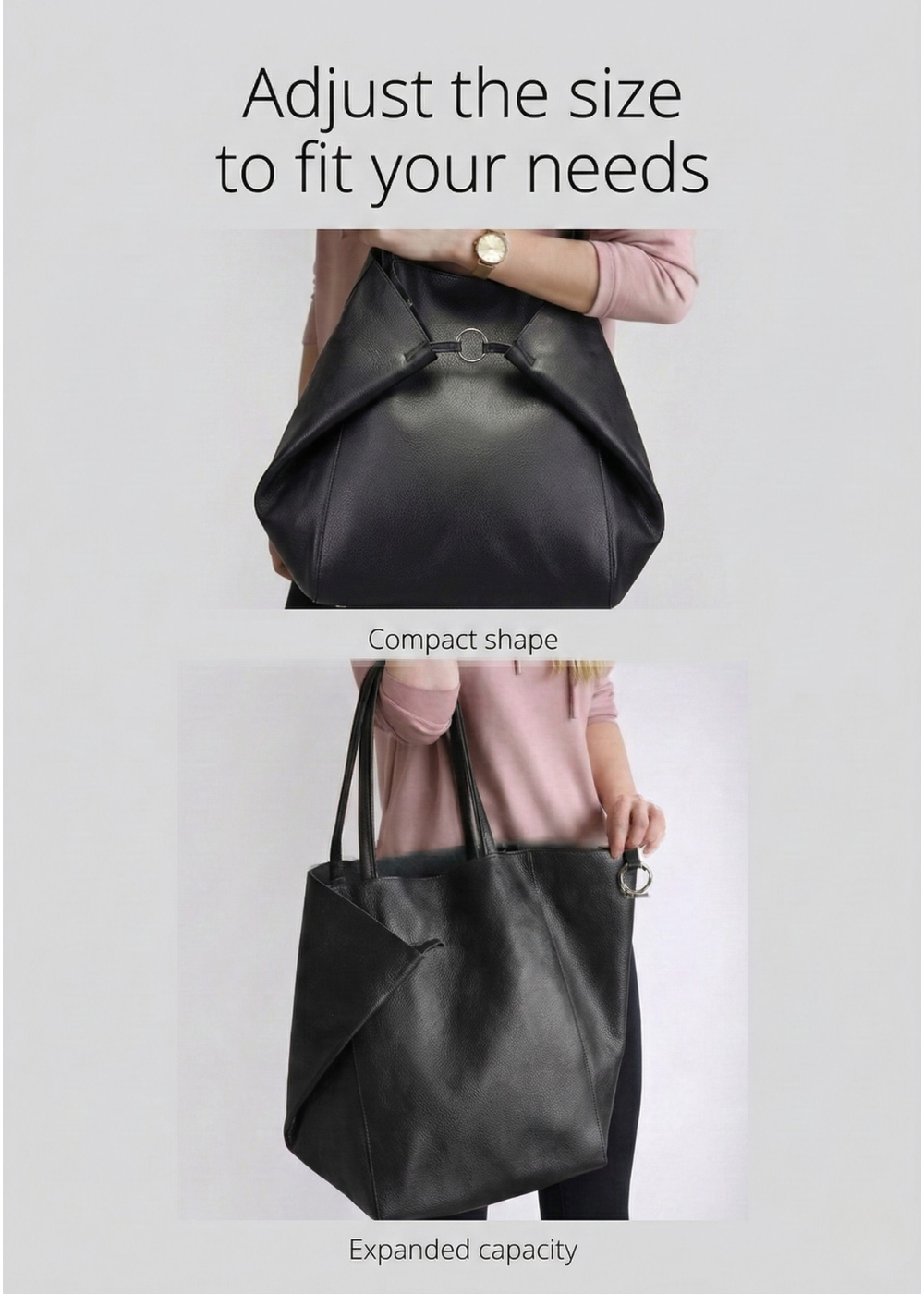 Black Leather Work Tote Bag