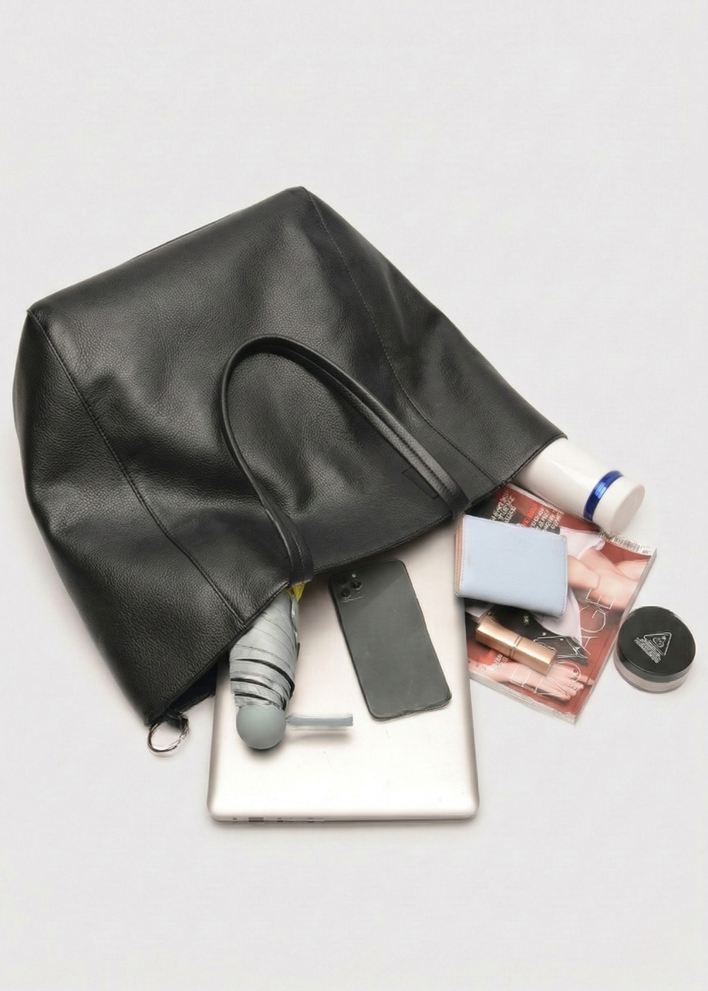Black Leather Work Tote Bag