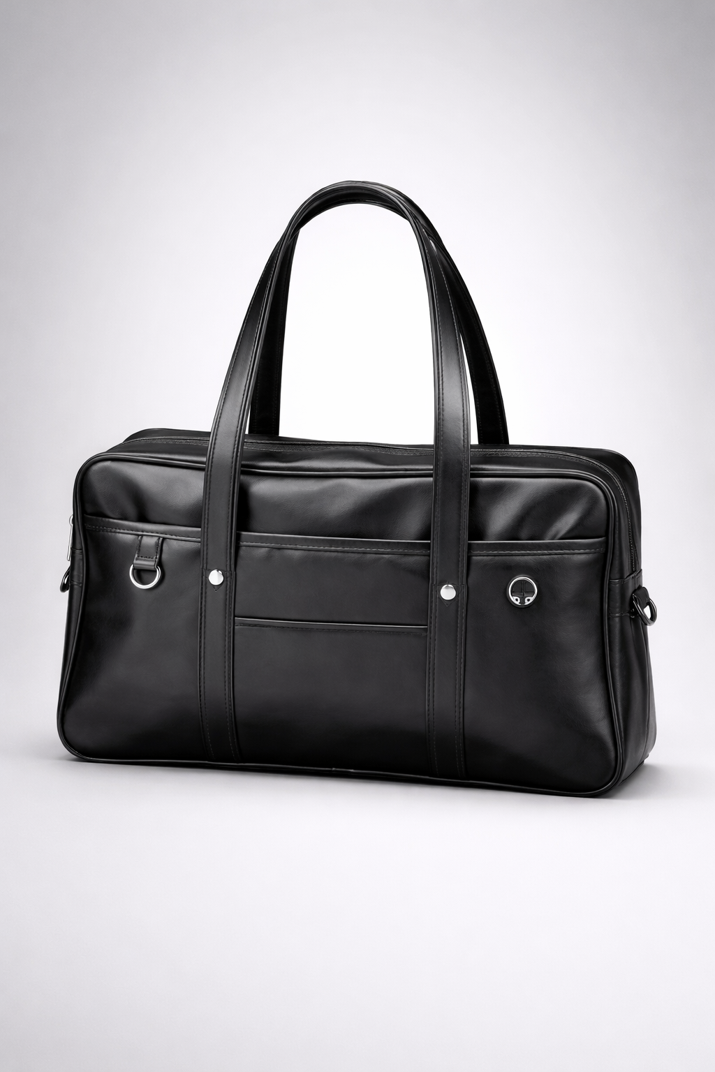 Black handbag for school in smooth vegan leather