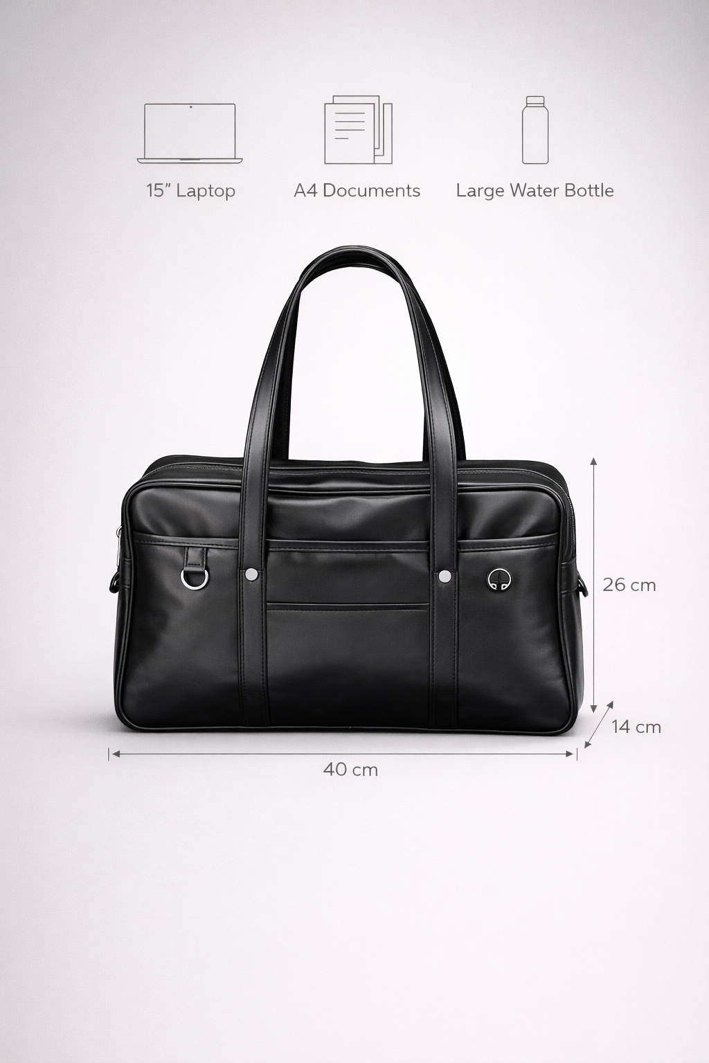 Black handbag for school in smooth vegan leather