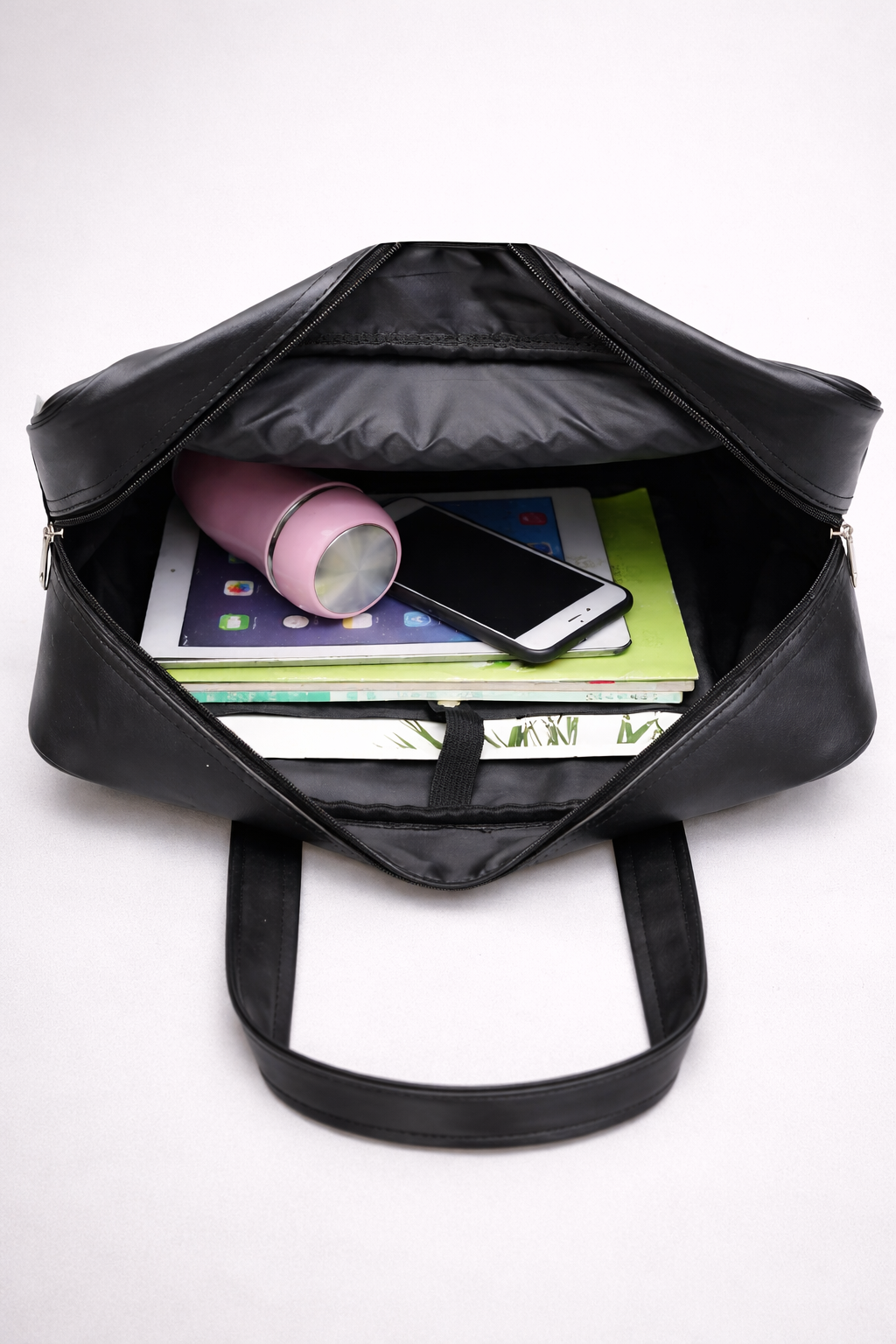 Black handbag for school in smooth vegan leather