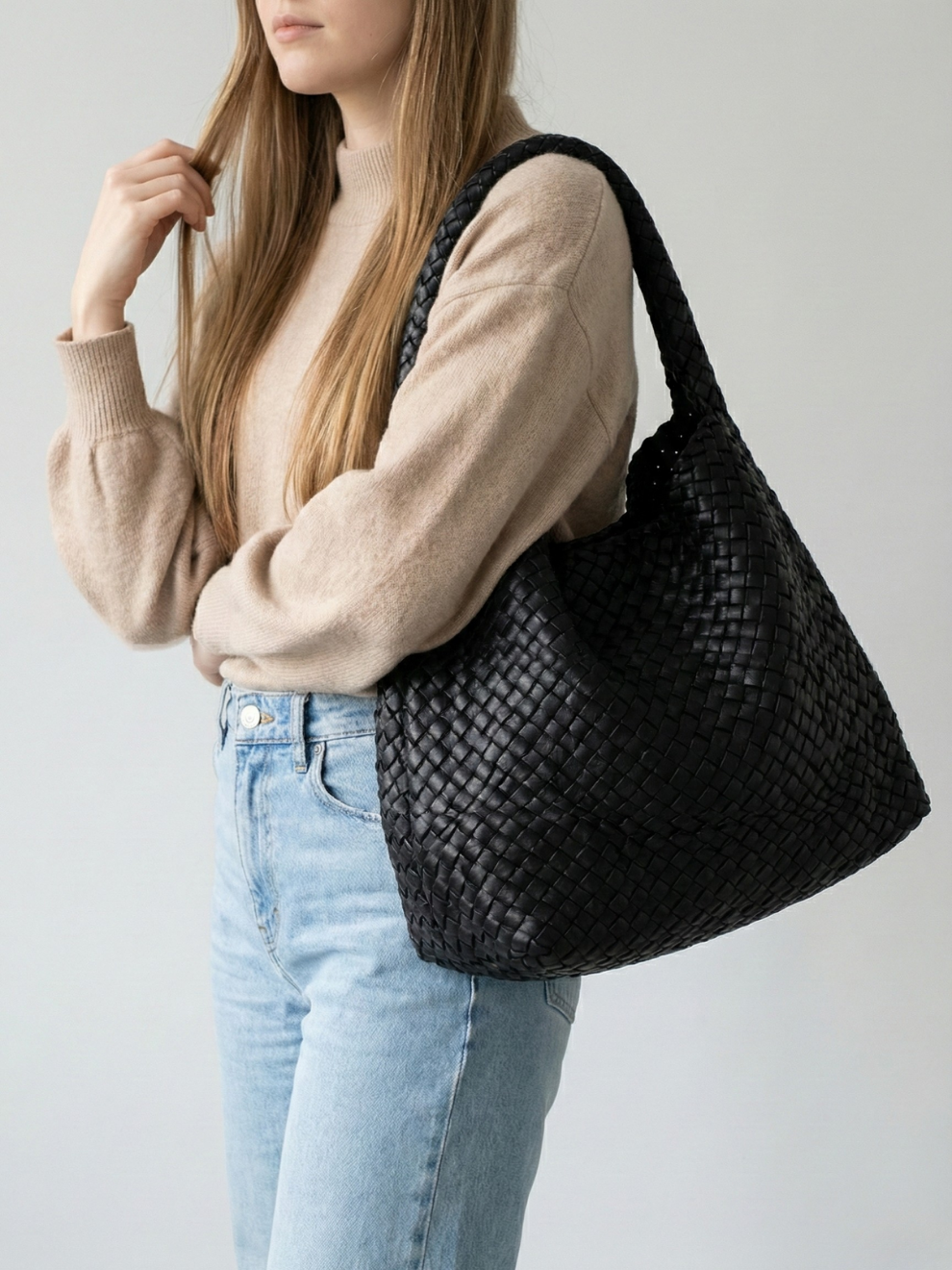 Black vegan leather work bag