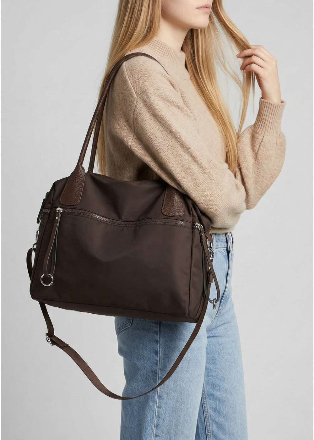 Brown Nylon Tote Bag for School – Warm & Durable