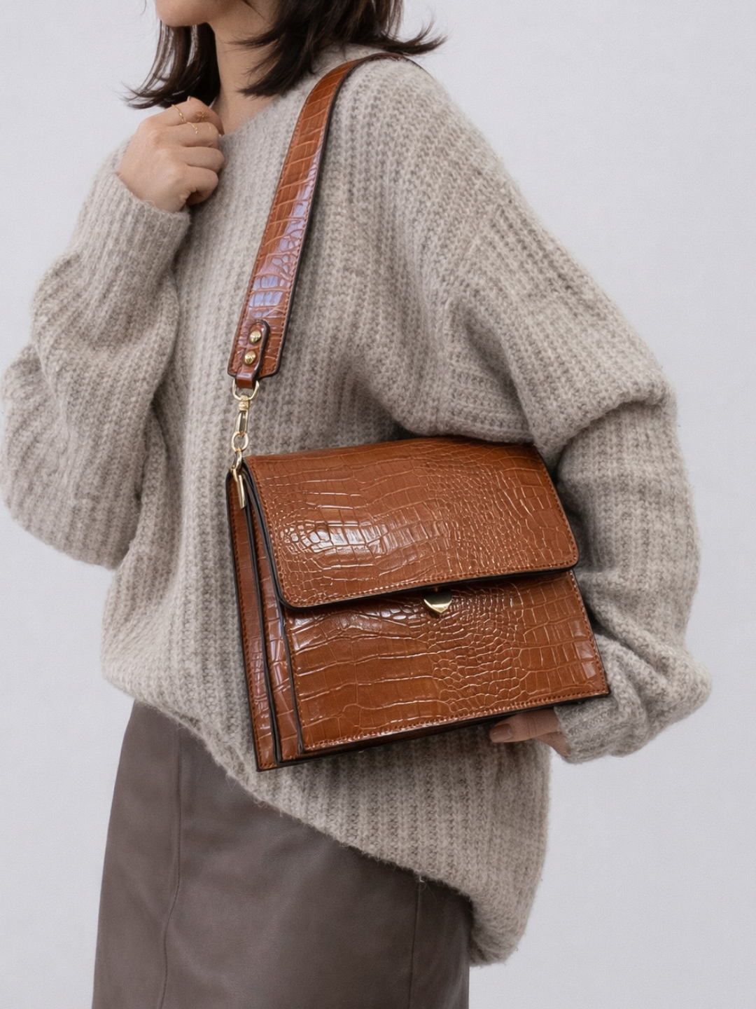 Brown cross body work bag for ladies