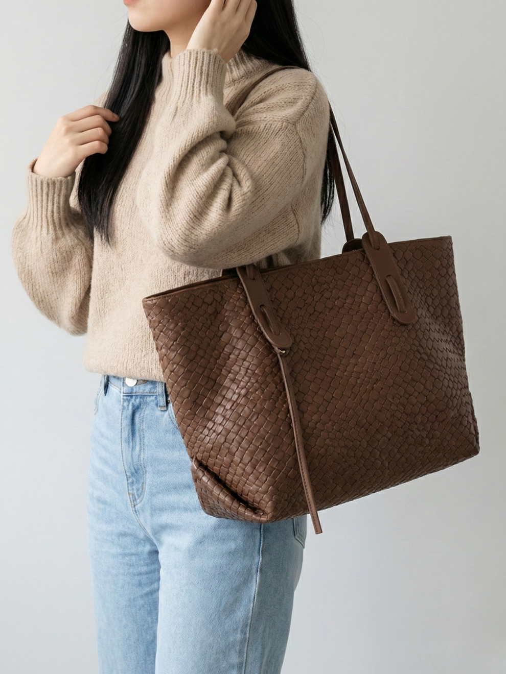 Brown vegan leather work bag