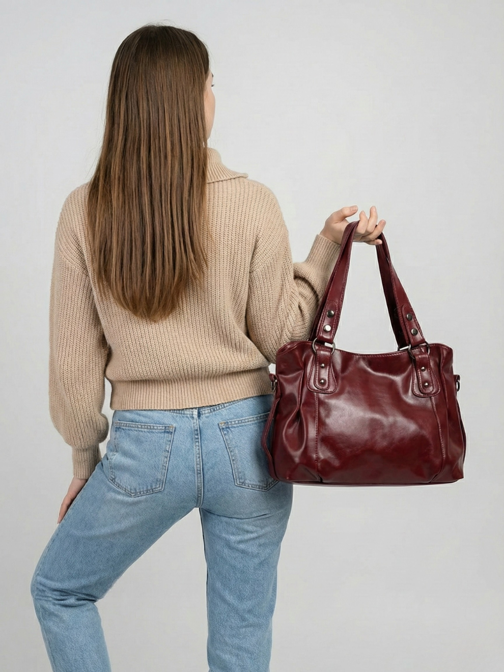 Burgundy Big Handbag for school