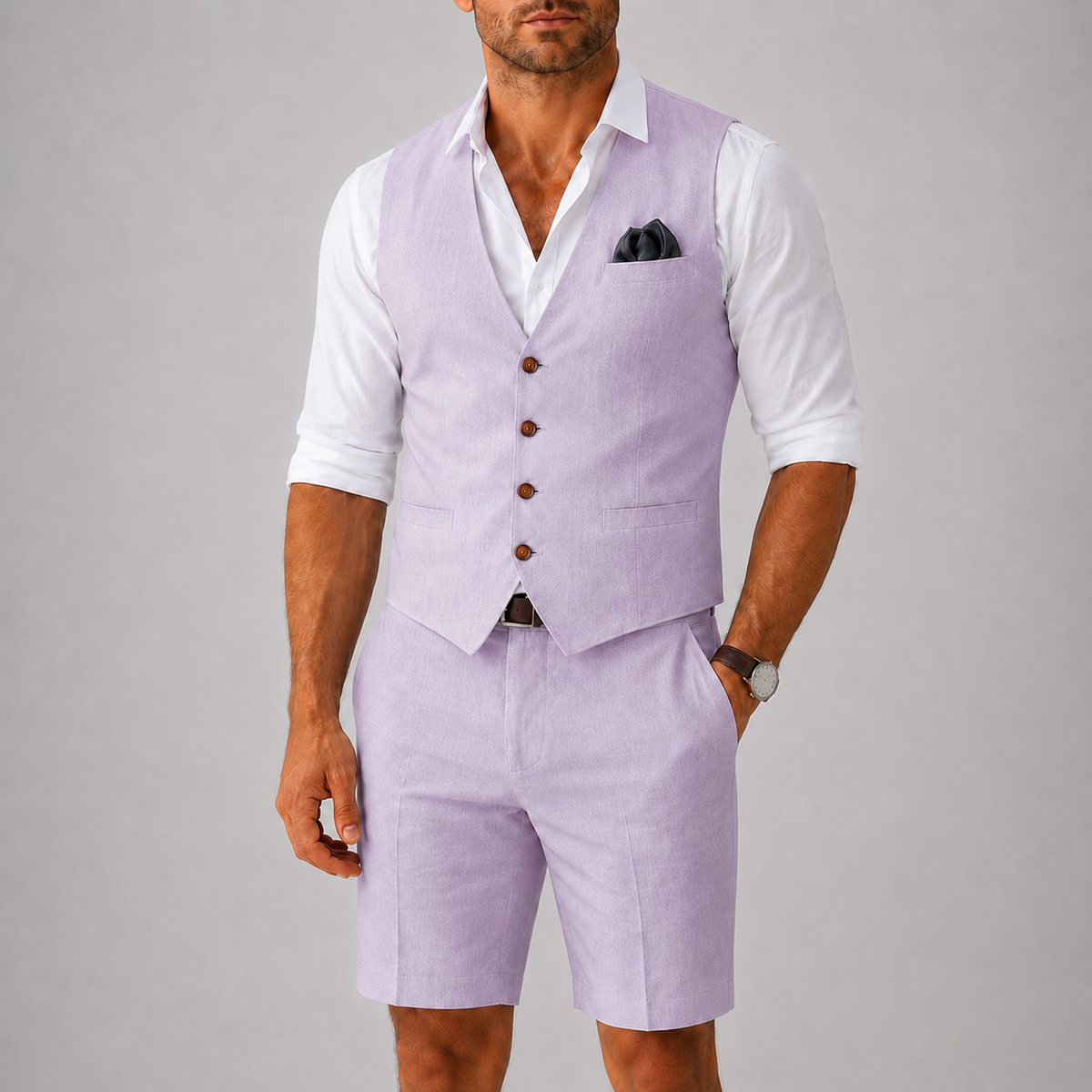 Men's Linen Vest and Shorts Two-Piece Set
