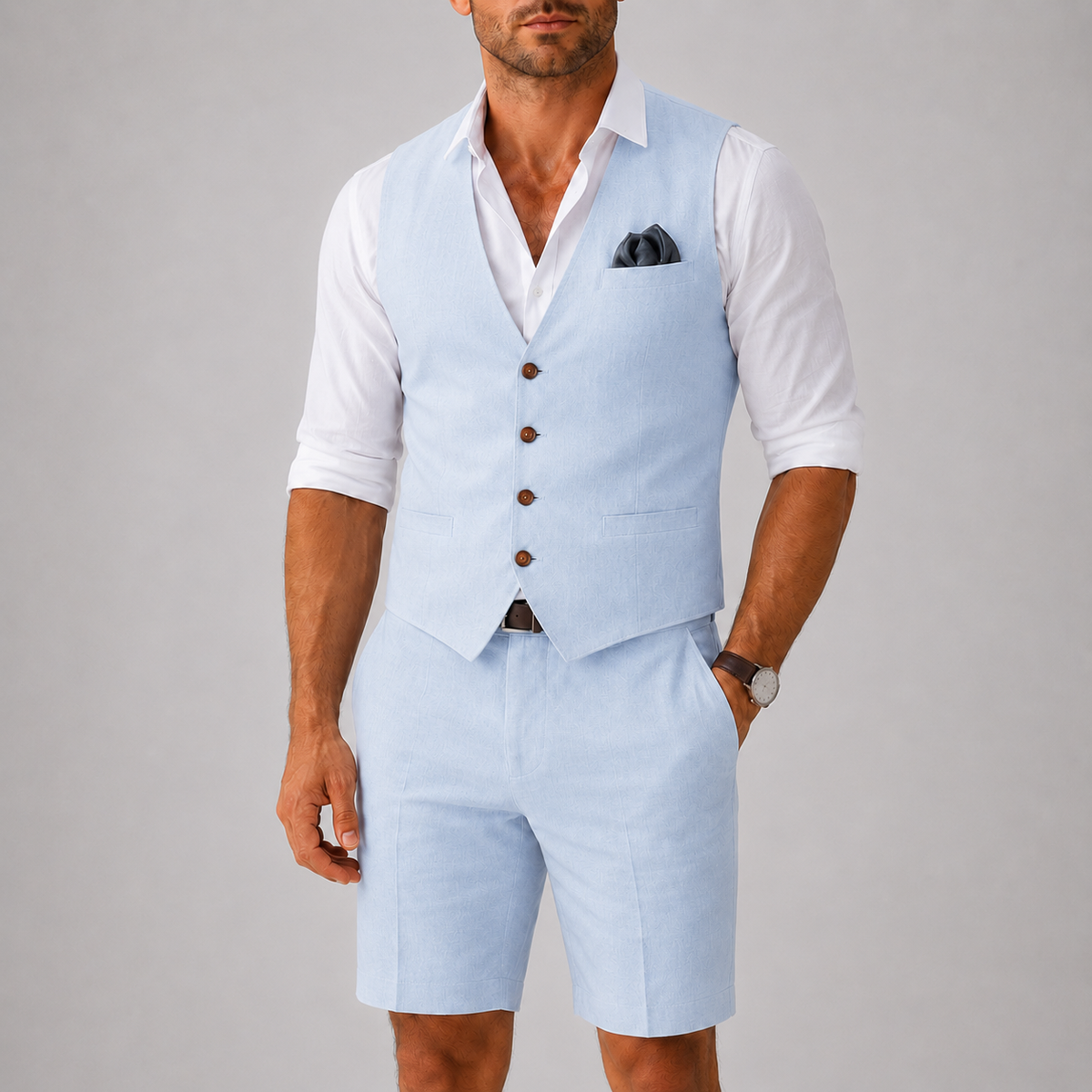 Men's Linen Vest and Shorts Two-Piece Set