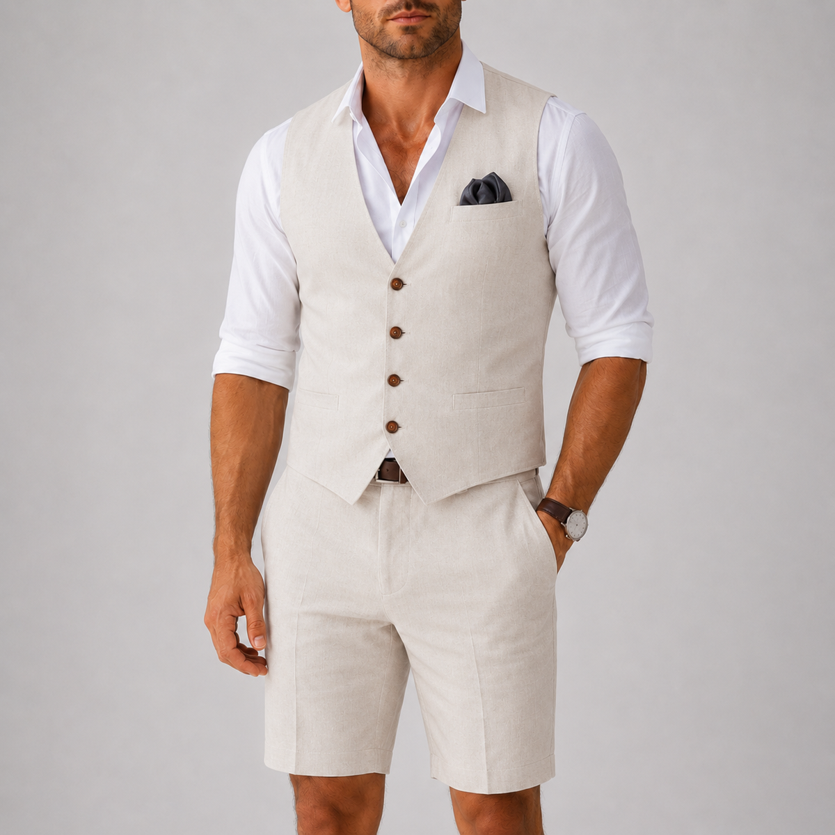 Men's Linen Vest and Shorts Two-Piece Set