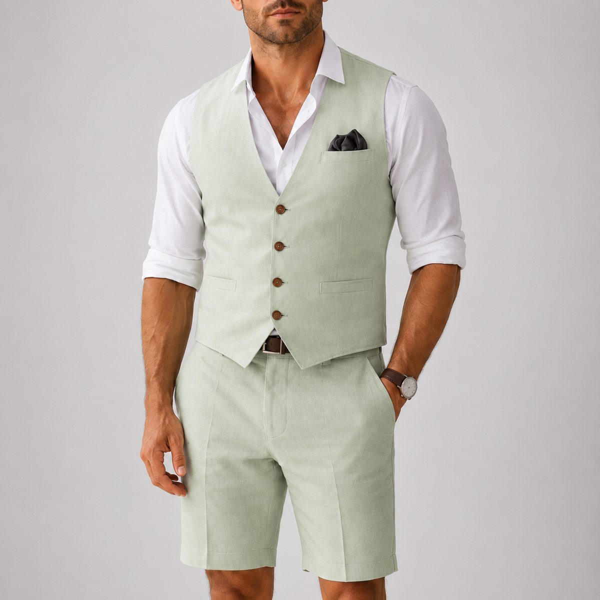 Men's Linen Vest and Shorts Two-Piece Set
