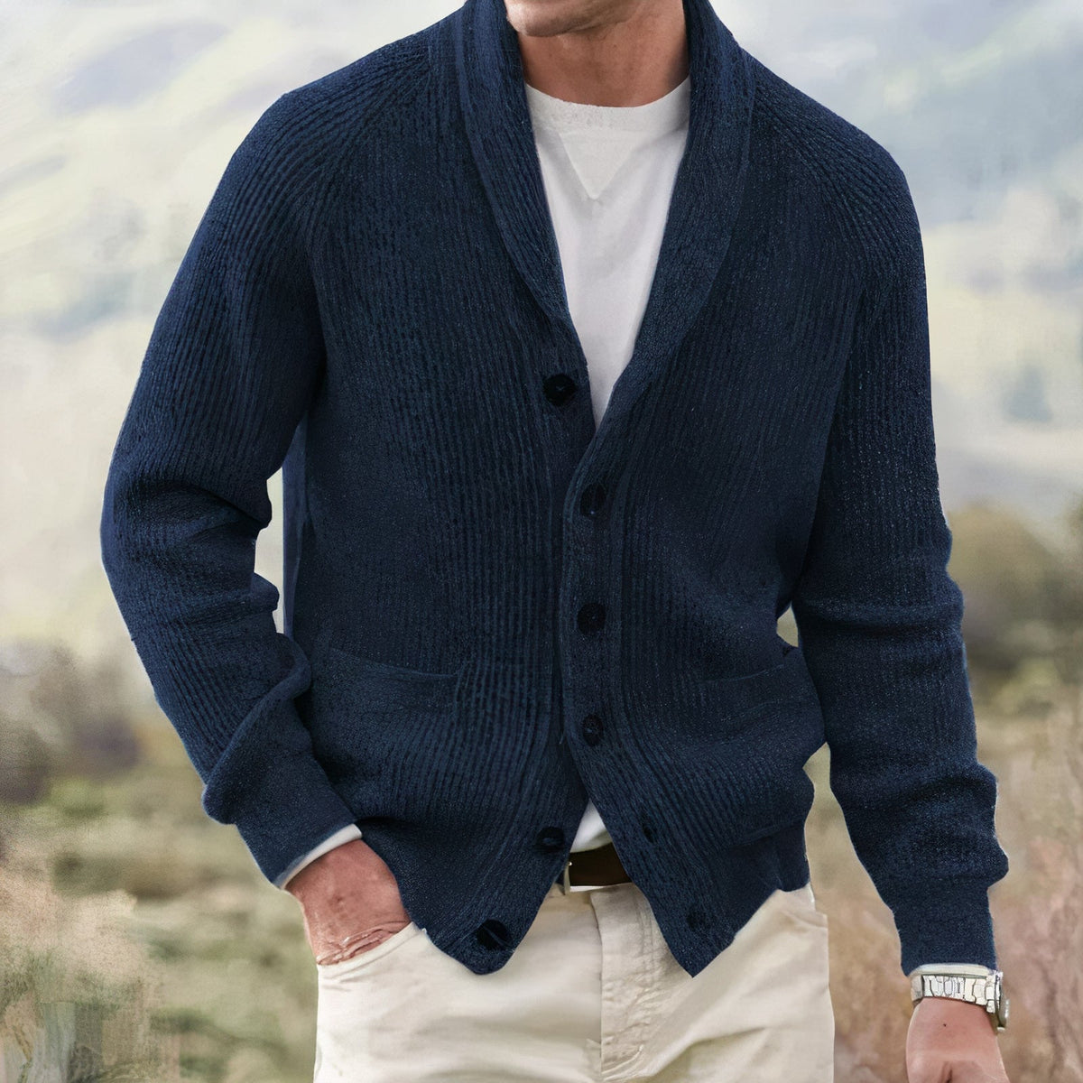 Men's Heavy Ribbed Shawl Collar Cardigan