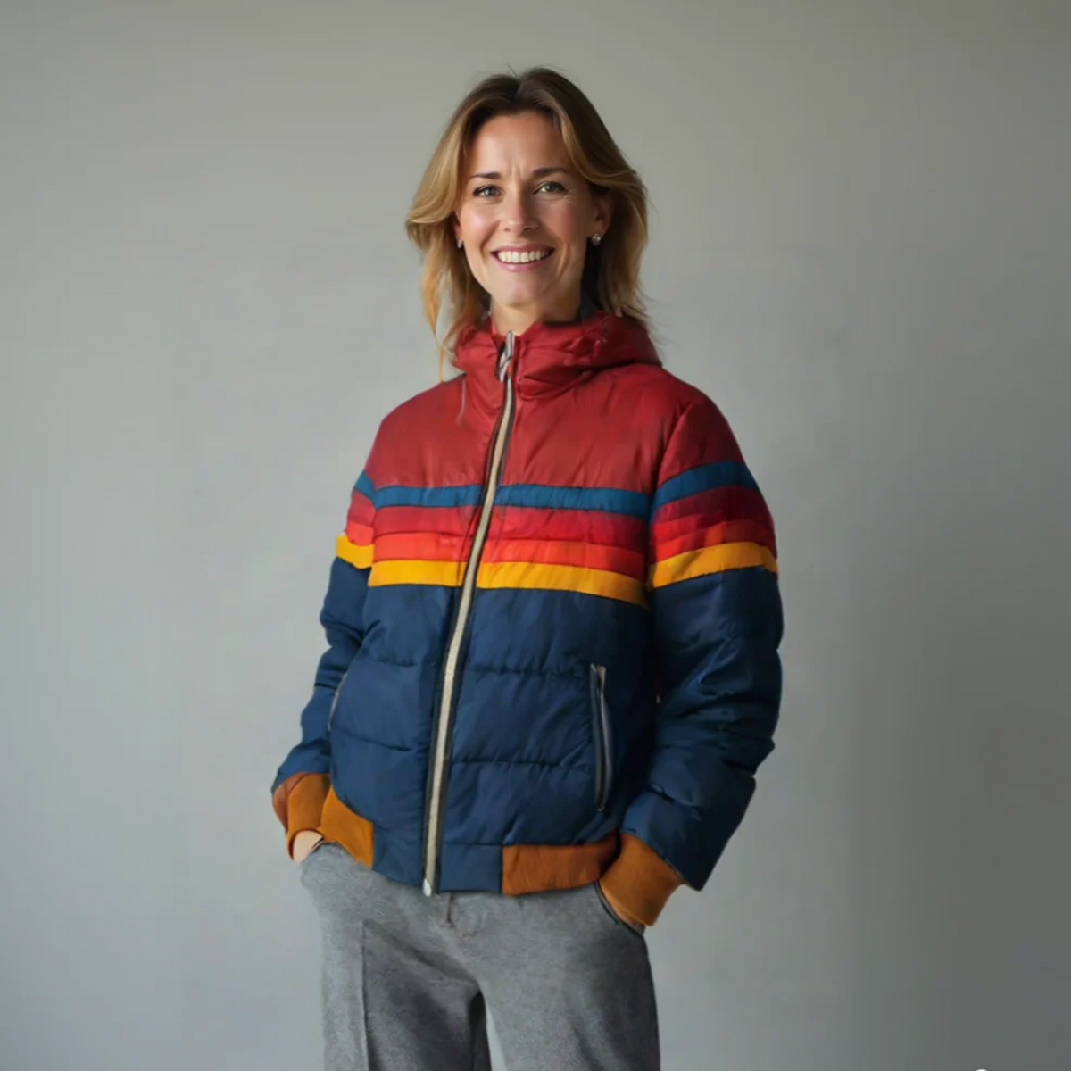 Women's Striped Hooded Puffer Jacket