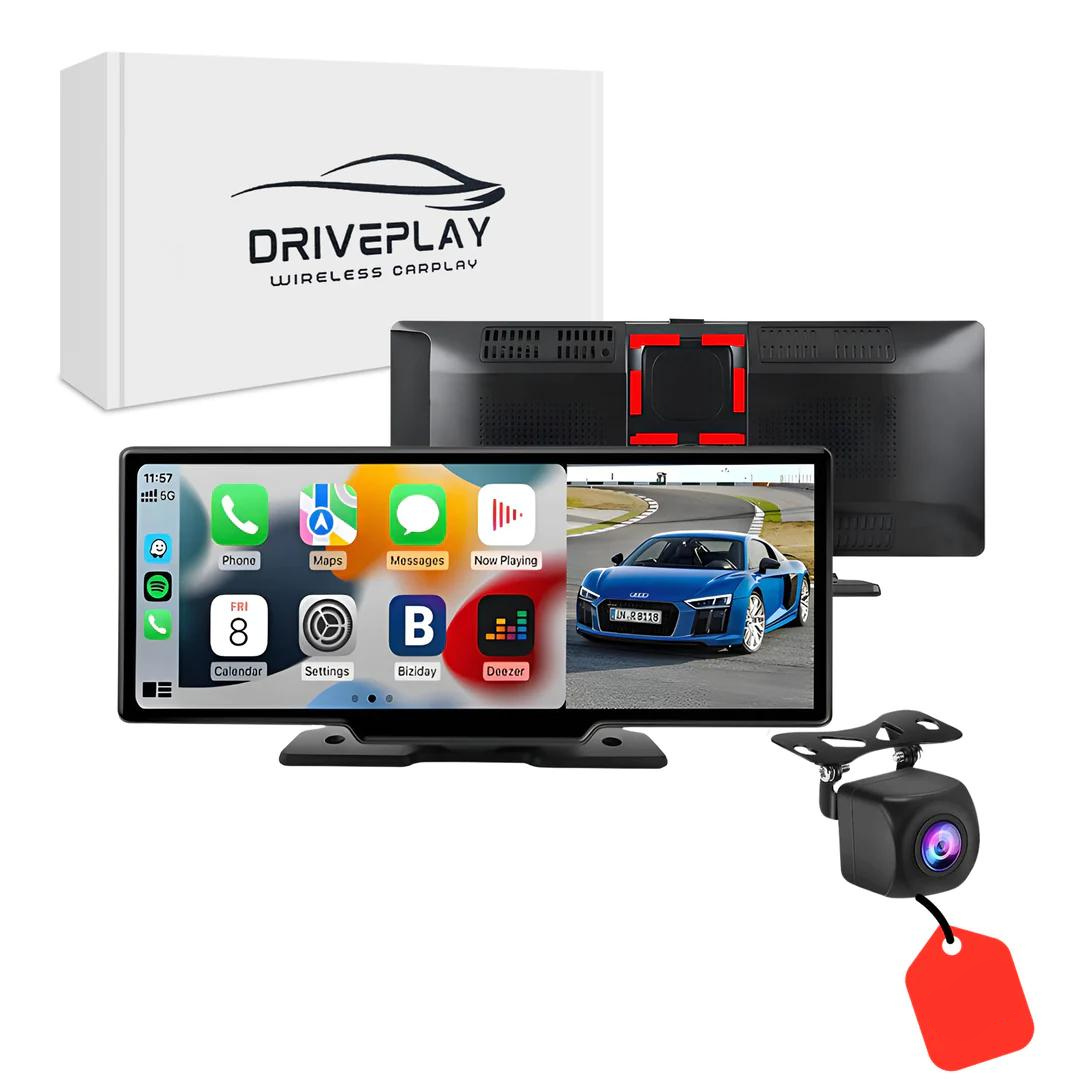 Wireless CarPlay and Android Auto Portable Touchscreen Display for Universal Vehicles - Dashboard Mounted Car Multimedia Player with Bluetooth and