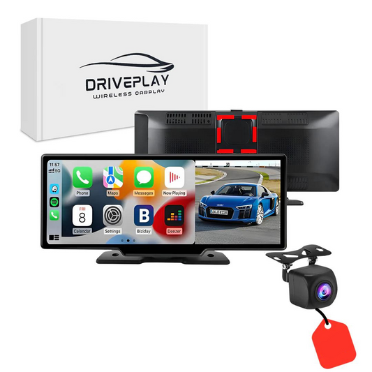 Wireless CarPlay and Android Auto Portable Touchscreen Display for Universal Vehicles - Dashboard Mounted Car Multimedia Player with Bluetooth and