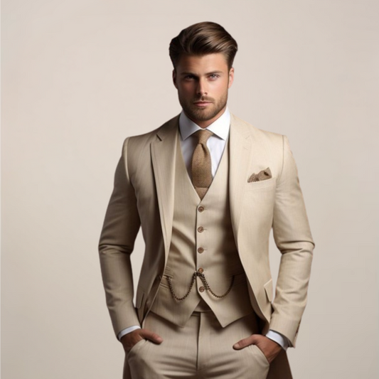Men's Three-Piece Suit with Vest and Notch Lapel