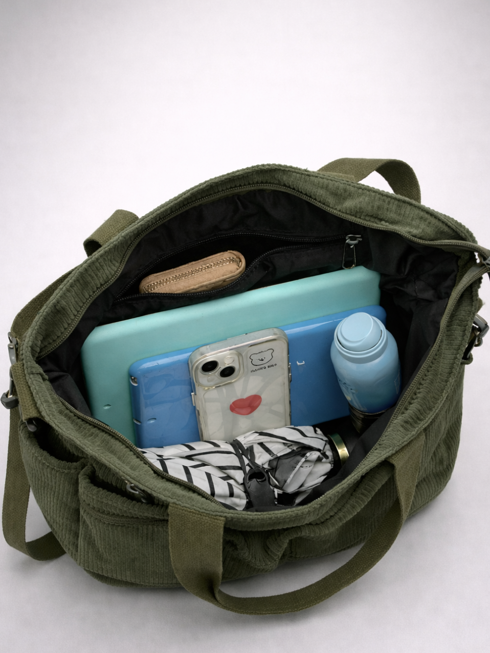Green Corduroy Tote Bag for University