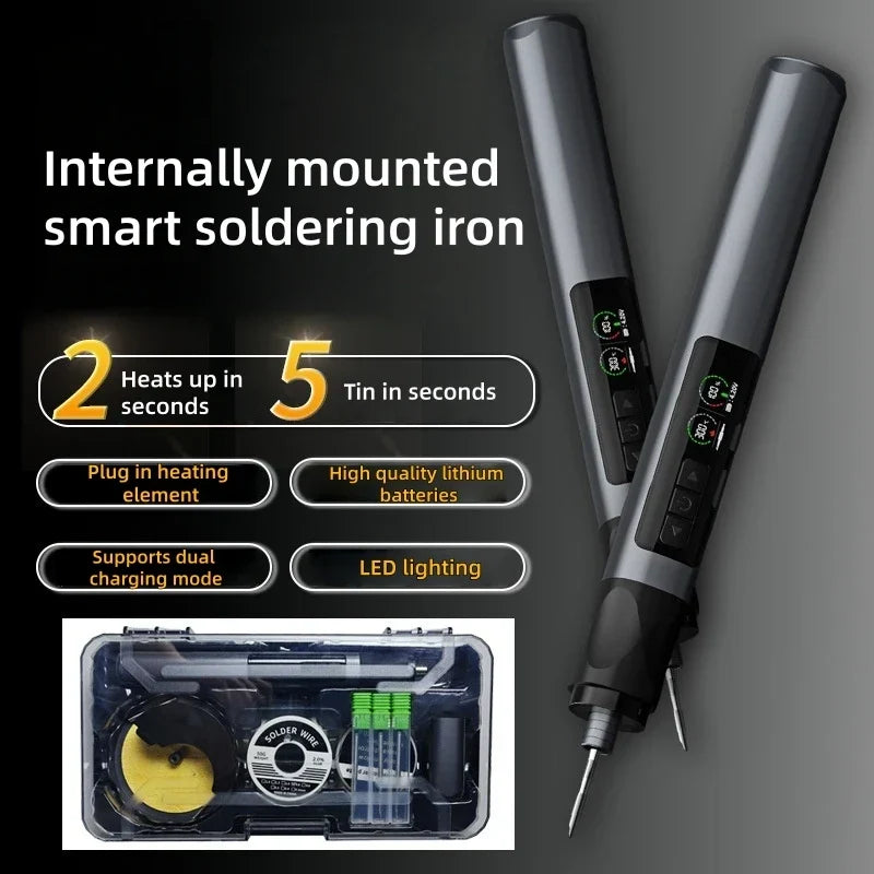 Portable USB Wireless Soldering Iron with OLED Digital Display - 1900mAh Lithium Battery Power Tool Set for Electronics Repair - Temperature Range