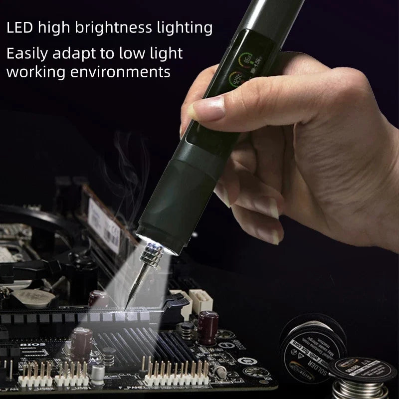 Portable USB Wireless Soldering Iron with OLED Digital Display - 1900mAh Lithium Battery Power Tool Set for Electronics Repair - Temperature Range