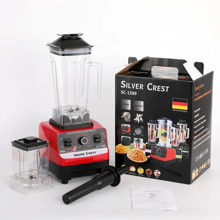 Heavy Duty High Power Electric Blender and Juicer - 4500W Professional Food Mixer with 2L Plastic Container - 15 Speed Settings for Home and