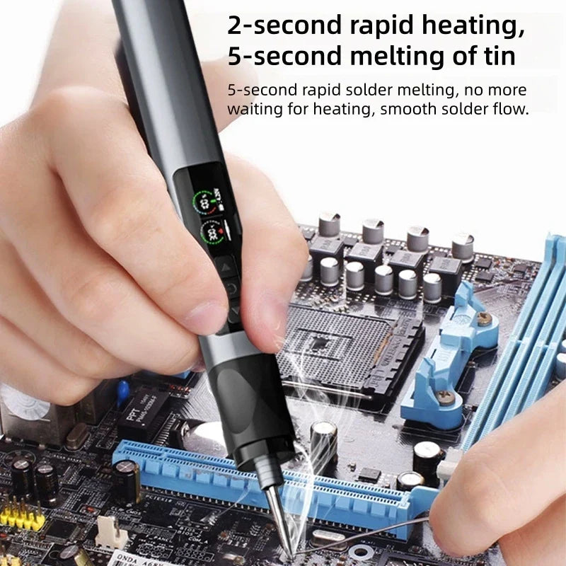 Portable USB Wireless Soldering Iron with OLED Digital Display - 1900mAh Lithium Battery Power Tool Set for Electronics Repair - Temperature Range