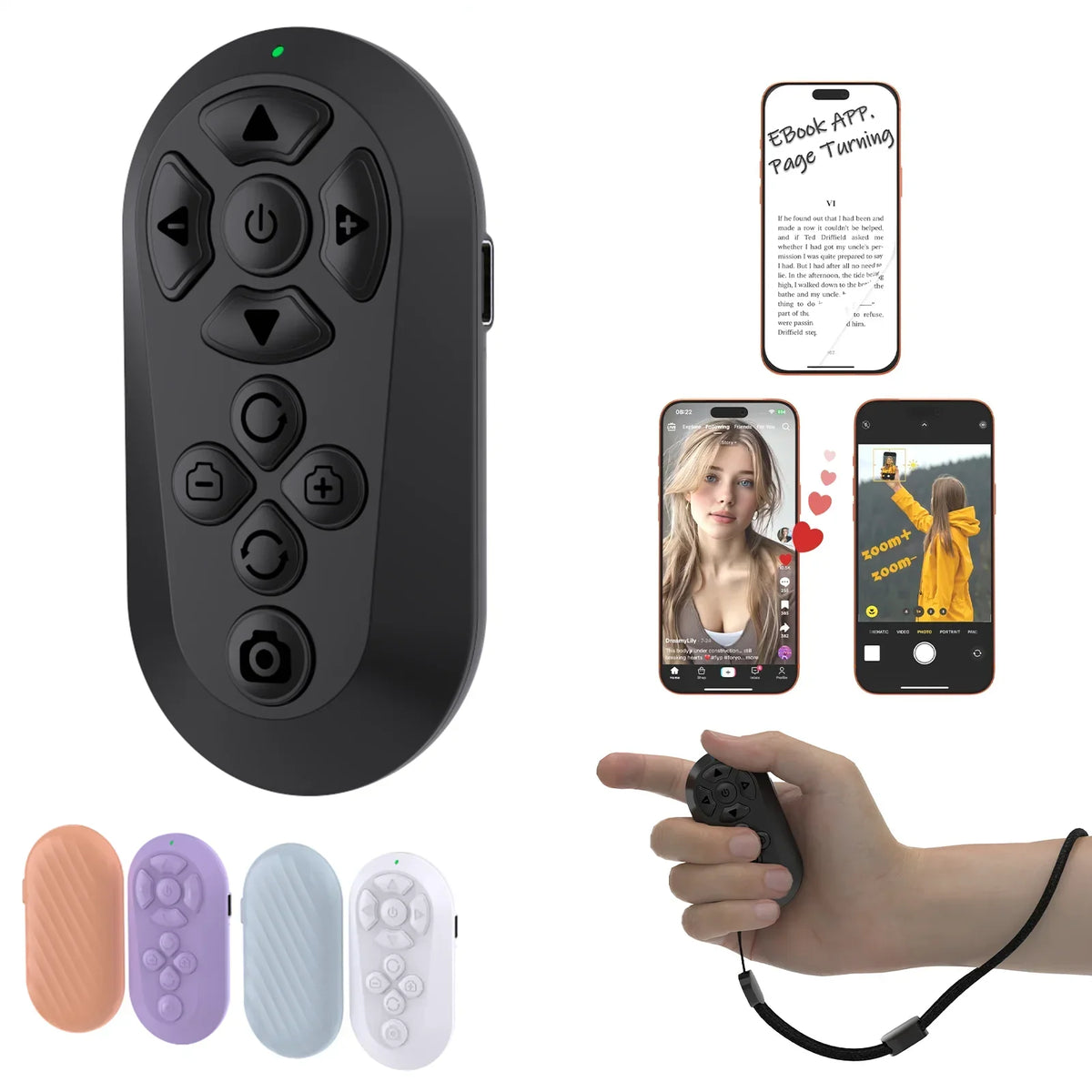 Bluetooth Wireless Remote Control for and Short Videos - Rechargeable Page Turner and Selfie Camera Shutter for and Android