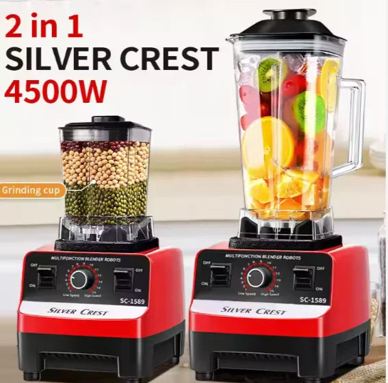 Heavy Duty High Power Electric Blender and Juicer - 4500W Professional Food Mixer with 2L Plastic Container - 15 Speed Settings for Home and