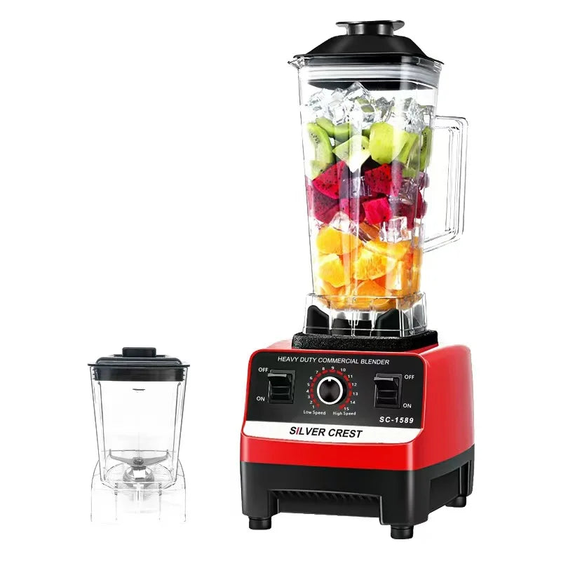Heavy Duty High Power Electric Blender and Juicer - 4500W Professional Food Mixer with 2L Plastic Container - 15 Speed Settings for Home and