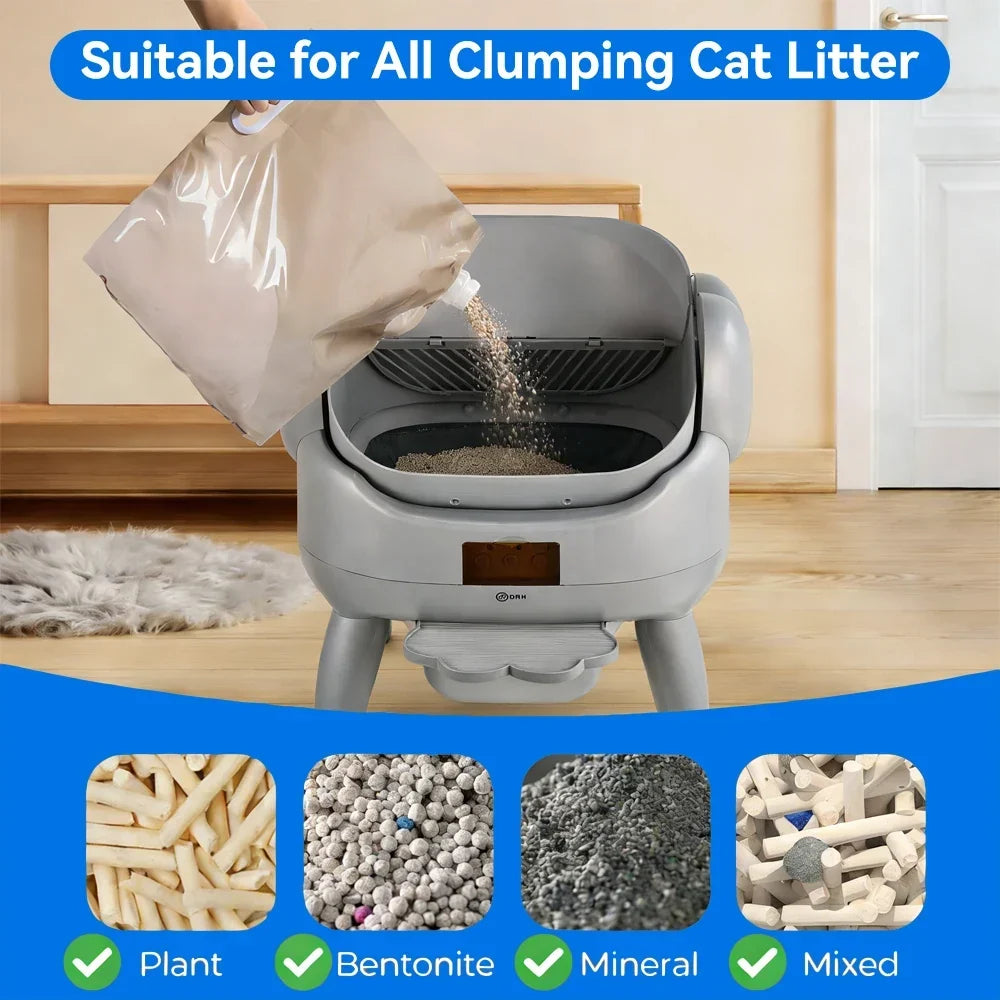 Extra Large Open-Top Automatic Self-Cleaning Cat Litter Box with Smart App Control - Heavy Duty Plastic Pet Toilet for Maine Coons and Multiple Cats