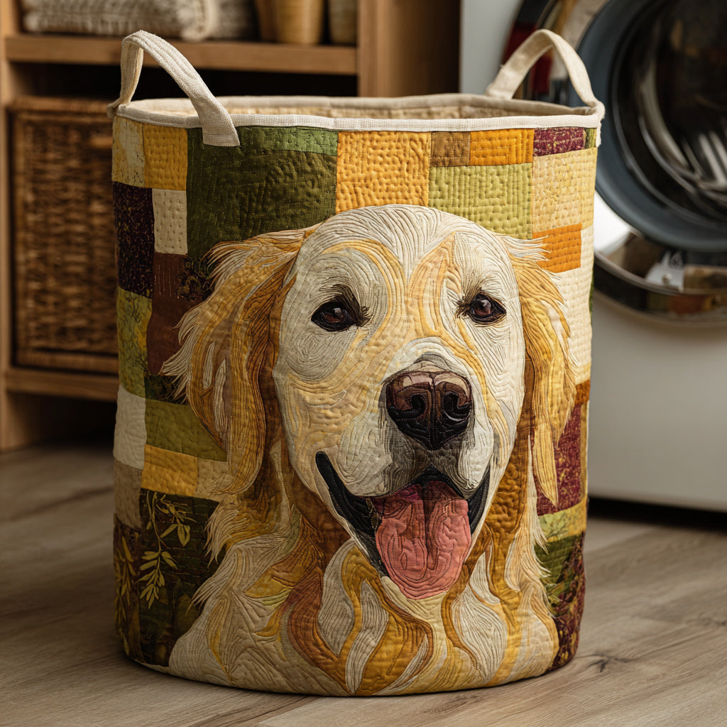 Quilted Golden Retriever Print Laundry Basket