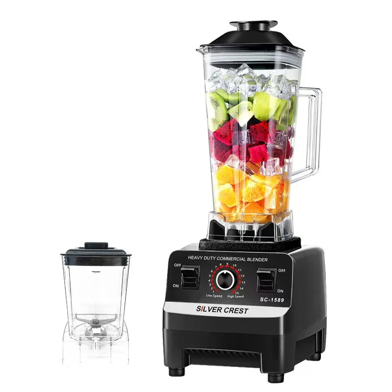 Heavy Duty High Power Electric Blender and Juicer - 4500W Professional Food Mixer with 2L Plastic Container - 15 Speed Settings for Home and