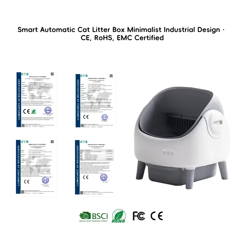 Automatic Self-Cleaning Cat Litter Box with Smart App Control - Large 76L Capacity Plastic Pet Toilet with Dual Safety Sensors for Cats - Grey-White
