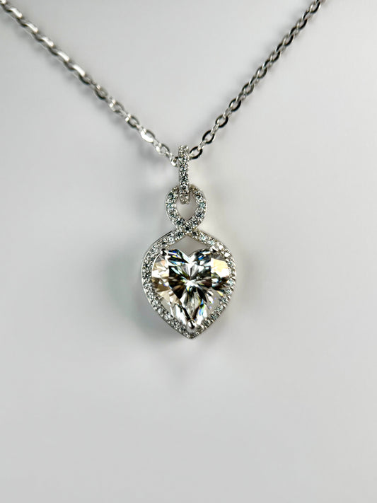 Heart Halo Moissanite Necklace in Sterling Silver