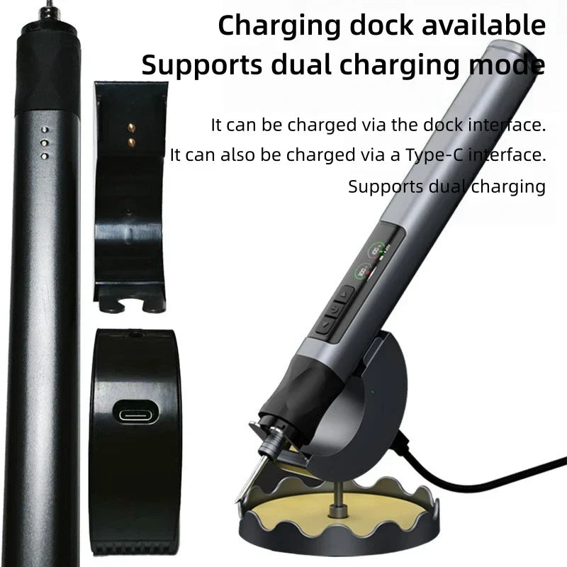 Portable USB Wireless Soldering Iron with OLED Digital Display - 1900mAh Lithium Battery Power Tool Set for Electronics Repair - Temperature Range