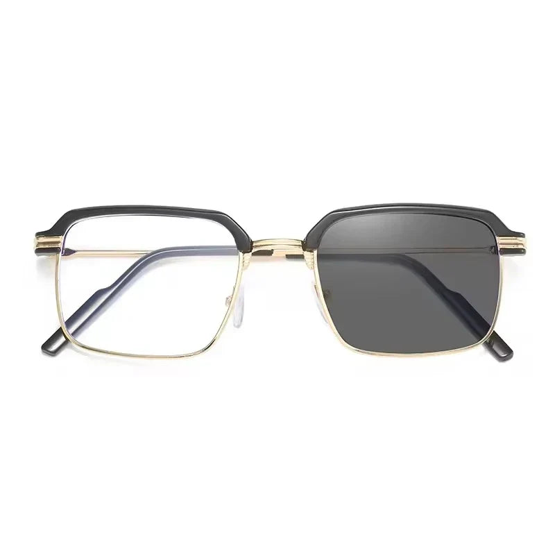 Unisex Anti Blue Light Reading Glasses with Color Changing Photochromic Lenses - Metal Frame Square Eyeglasses for Diamond Face Shapes - Gray